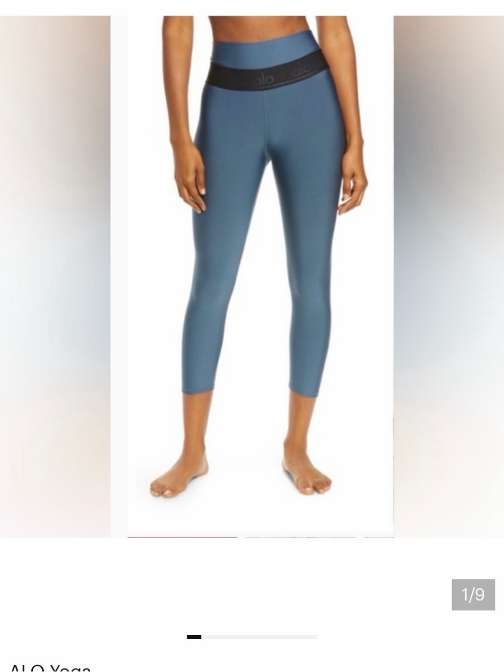 ALO Yoga High-Waist Crop Legging - Blue Slate with Black Waistband